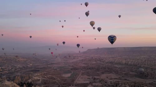 Hot air balloon flight in Goreme in Turkey during sunrise