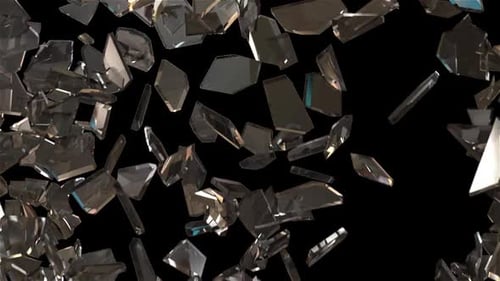 Explosion of shattered glass fragments