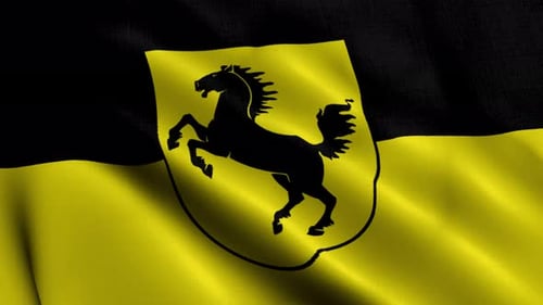 Seamless Loop of Waving Yellow and Black Flag with Horse Crest