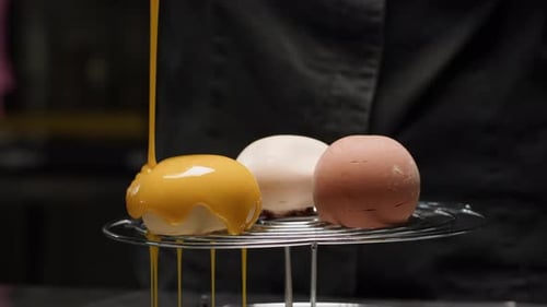 Caramel Drizzled Over Gourmet Dome Cakes