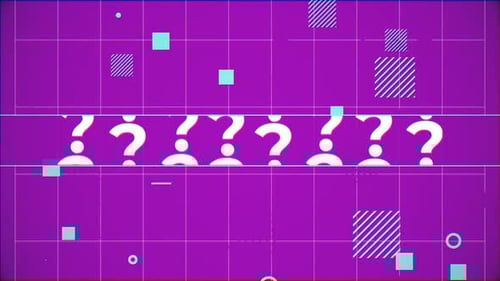 Texto de signo de interrogación con fondo de formas coloridas