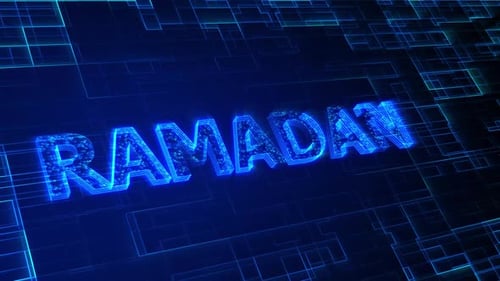 Futuristic Ramadan Neon Circuit Board Text Animation