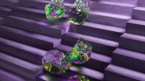 Abstract Concept The Diamond Skulls Slide Down the Purple Wood Stairs Rainbow Transparent 3d