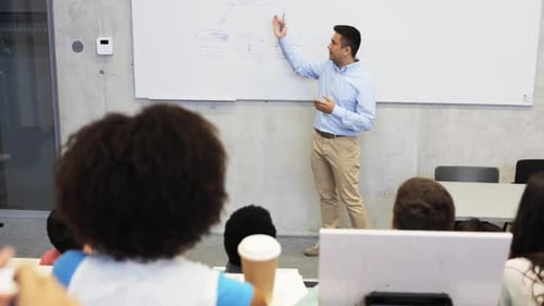 Man Teaches Economics to Students in a Classroom