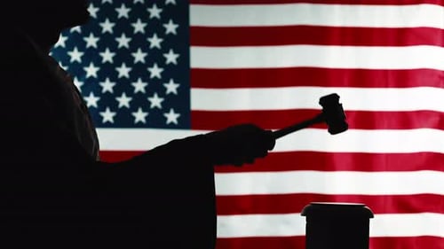 Judge of the United States of America Gives the Sentence with the Gavel