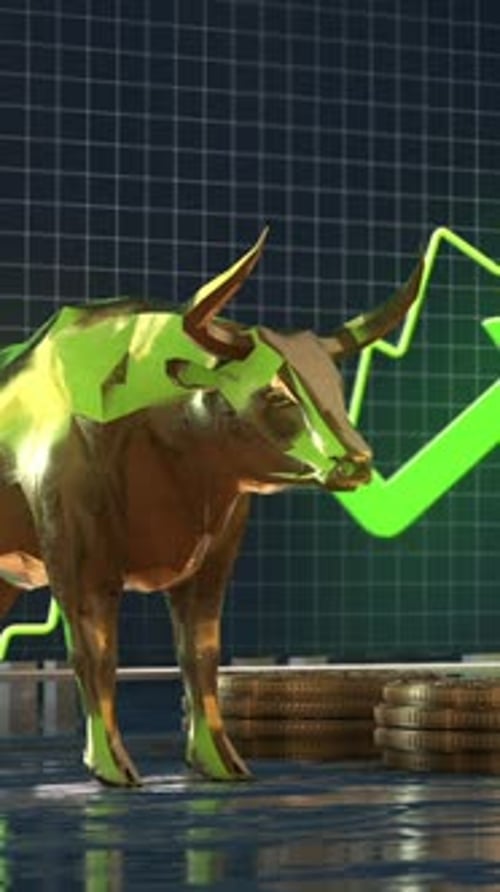 Golden Bull Rising Market Financial Chart Vertical 3D Loop Animation 4K