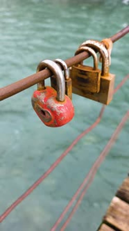 Love Locks on Bridge Over River Water