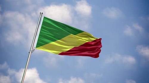 Green Yellow Red Diagonal Flag Waving in Sky