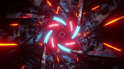Red and blue abstract design with lines and shapes. Loop animation