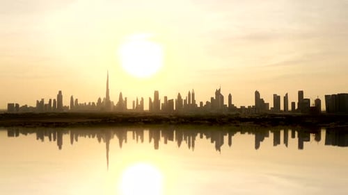 Time Lapse of City Skyline at Sunset Sky