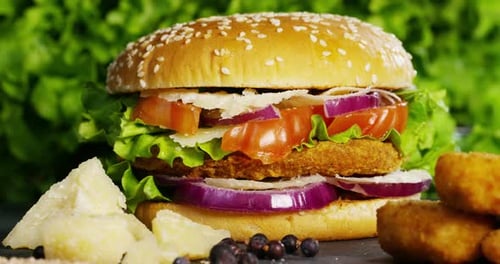 Delicious Veggie Burger Close-Up with Fresh Ingredients