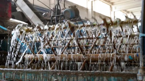 Special rotating machines on a waste recycling factory working with plastic garbage