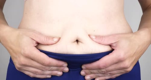 Woman Touching Belly with Hand Belly Fat