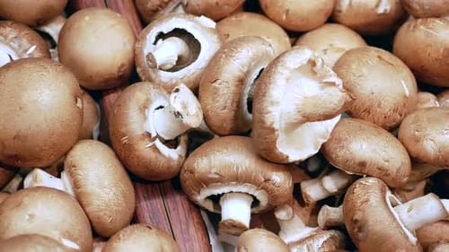 Frische Champignons in einer Holzschale