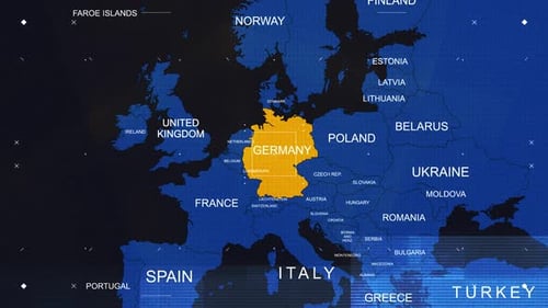 Digital World Map Zoom and Germany Highlight with Glitch Effect