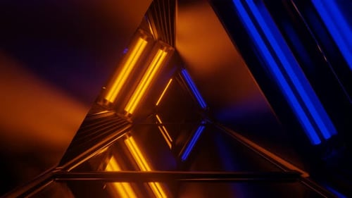 Blue And Orange Neon Glow Mirror Triangular Tunnel Background Vj Loop In 4K