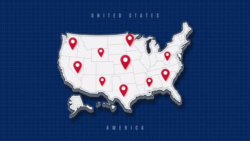 Animação de ponto fixo de localização no mapa dos EUA