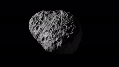 Animation 3D en boucle de la rotation d'un astéroïde spatial. Fichier avec Alpha Channel.