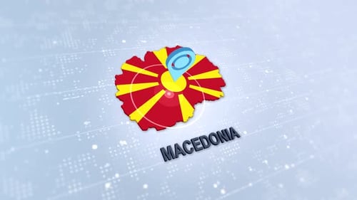 Macedonia Map and Flag with Location Pin Title Animation