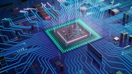 Futuristic Digital Processor on Circuit Board Animation