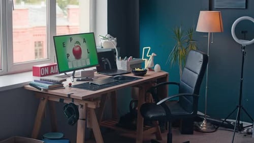 Home Office Setup with On Air Computer Screen