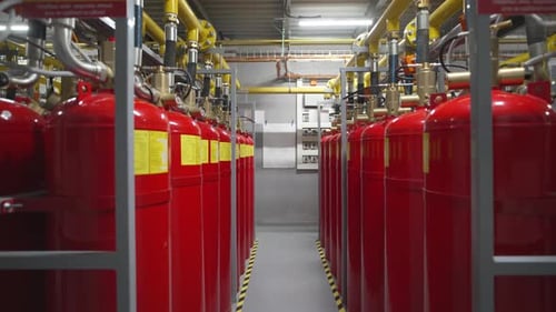 Rows of Gas Cylinders in a Facility