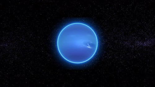 Animated Planet with Neon Blue Ring in Starry Space