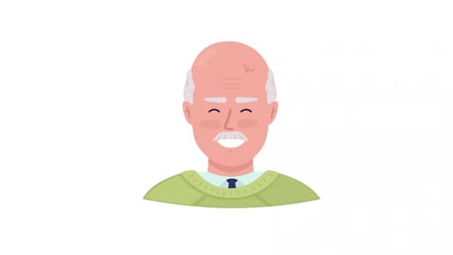 Animated Smiling Senior Man Flat Design Icon
