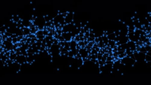 Blaue Partikel schwanken sanft und bewegen sich in einem beruhigenden Rhythmus