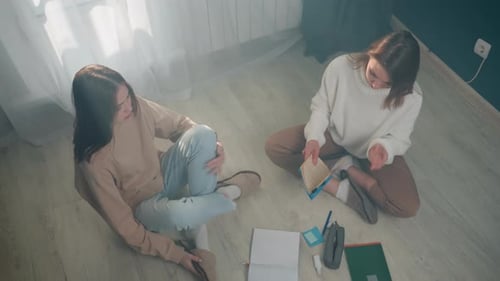 Frauen lernen bequem Paar von Frauen, die zu Hause pädagogische Aktivitäten ausüben Zwei Frauen konzentrieren sich auf