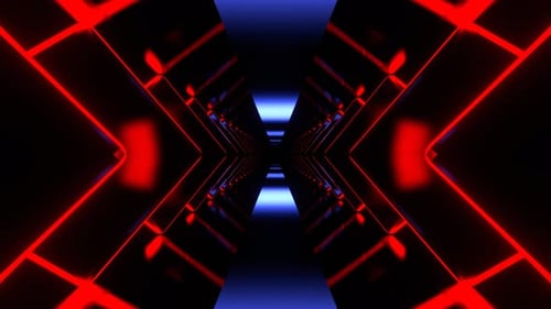 Blue And Red Sci Fi Neon Corridor With Rhombus Background Vj Loop I 4K