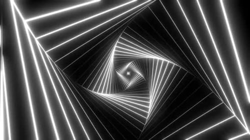 Dynamic neon light tunnel with geometric lines creating abstract pattern