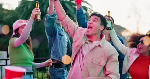 Friends Celebrate Outdoors with Disco Ball and Drinks