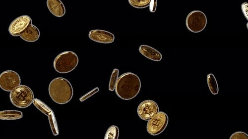 Bitcoin rain. BTC blockchain cryptocurrency coins falling.