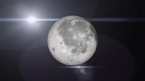 Rotating 3D Moon with Lens Flare in Dark Space