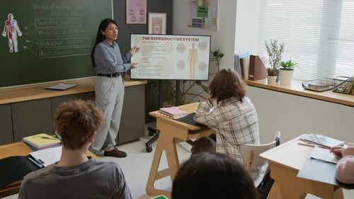 Female School Teacher Conducting Lesson on Reproductive System