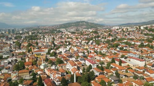downtown Sarajevo Bosnia and Herzegovina mountains aerial footage