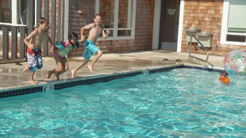 Kids Jumping Into Pool In Slow Motion, Shot On Phantom Flex 4k