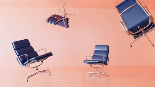 Modern Design Chairs Floating in Abstract Corporate Room