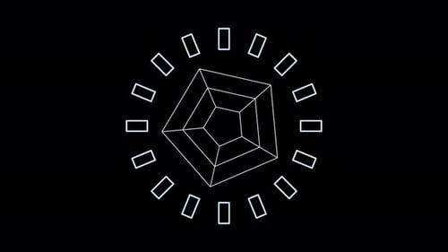 Blue HUD element randomly rotate seamless loop alpha channel 3d render. Display loading data