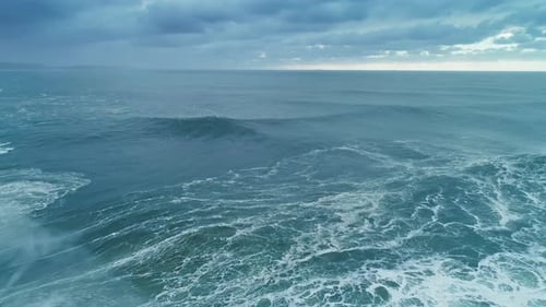 Aerial View on Big Waves Atlantic Ocean at Storm
