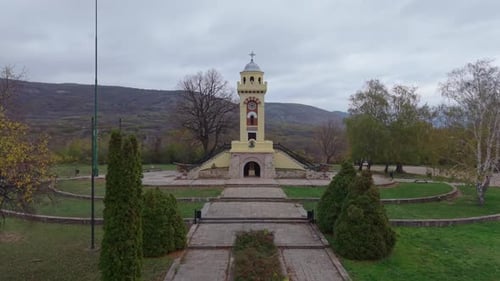 Approaching the Cegar Battle Monument in Nis Revealing Clock and Cannons