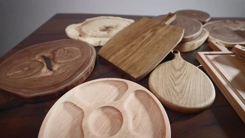 Lots of Wooden Cutting Boards Produced in a Craft Workshop