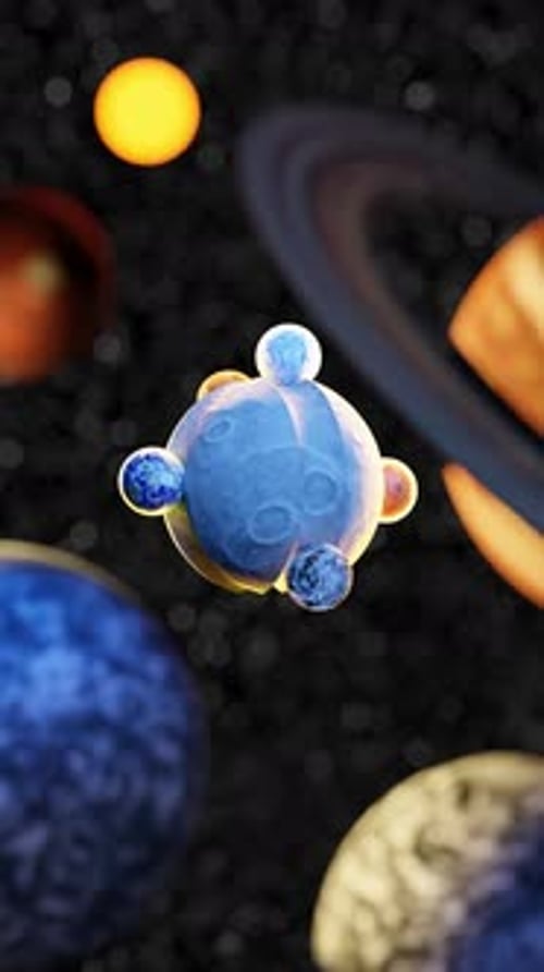 3D Animation Loop of Small Planets Rotating on Sphere Moon Surface