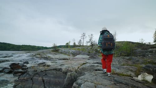 Exploring Natural Landmarks Ecotourism And Backpacking In Nature Back View Of Woman Tourist