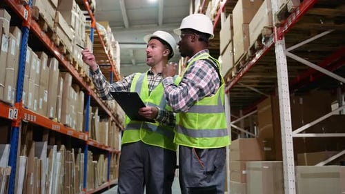 Multiracial Team Conducting Warehouse Inventory Check