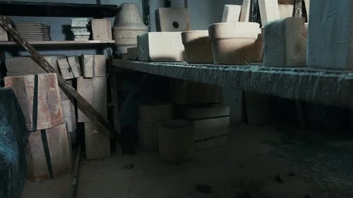 A Work Area With Clay Molds In A Ceramics Workshop