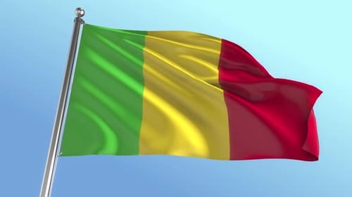 Realistic Waving Mali National Flag on Clear Sky Background