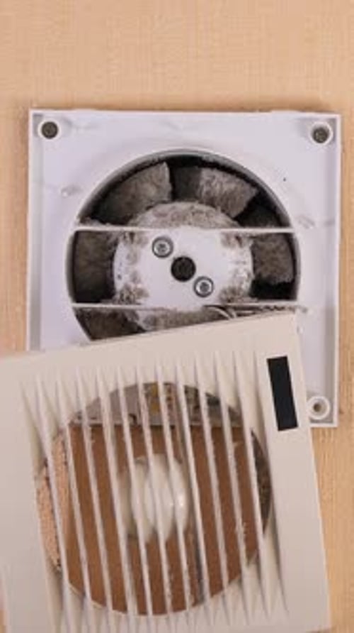 Vertical Video Dirty Exhaust Fan Covered with Dust Needs Cleaning