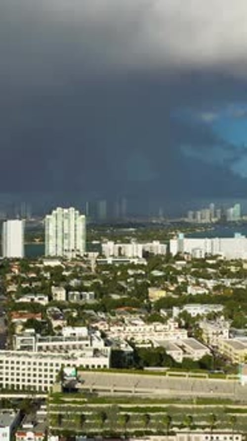 Miami and Stormy Sky Aerial View USA Vertical Video